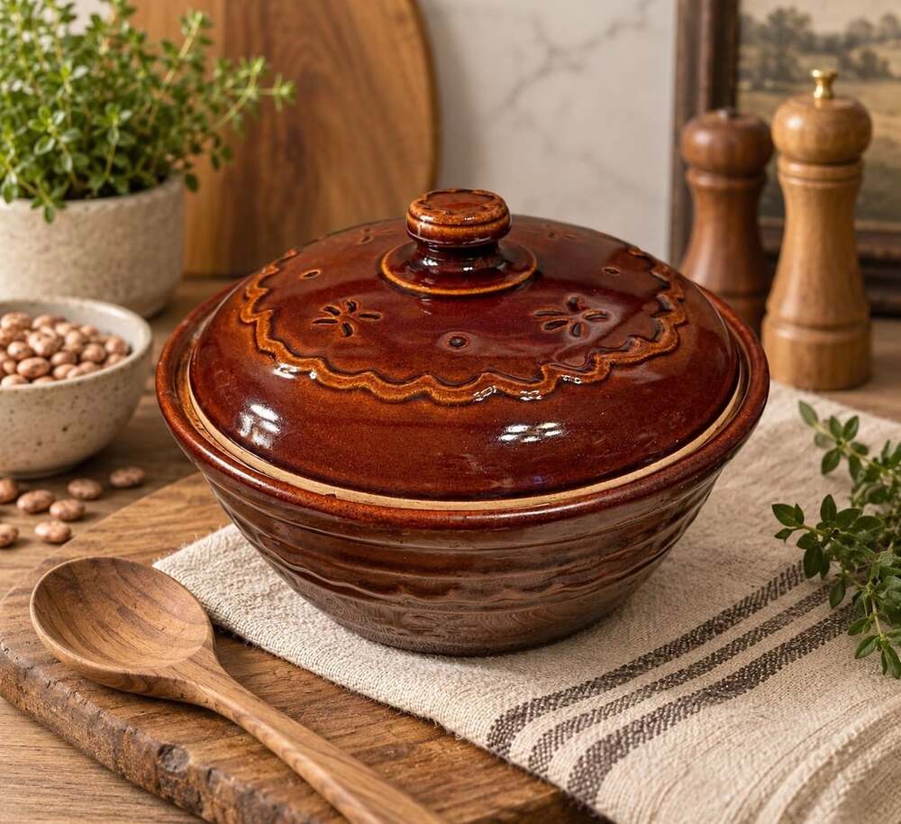 Marcrest Daisy Dot Brown Stoneware Casserole Dish with Lid Oven Proof USA